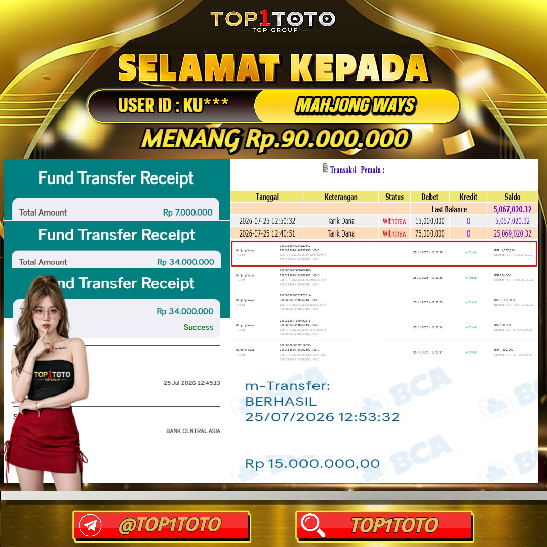 TOP1TOTO JACKPOT SLOT MAHJONG WAYS Rp.90.000.000 - LUNAS USER ID : KU***