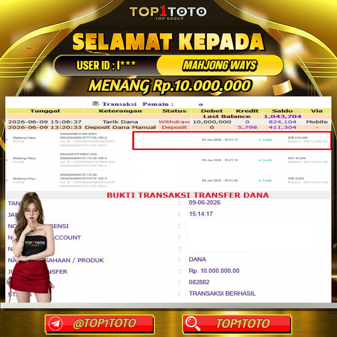 TOP1TOTO JACKPOT SLOT MAHJONG WAYS Rp.10.000.000 - LUNAS USER ID : I***